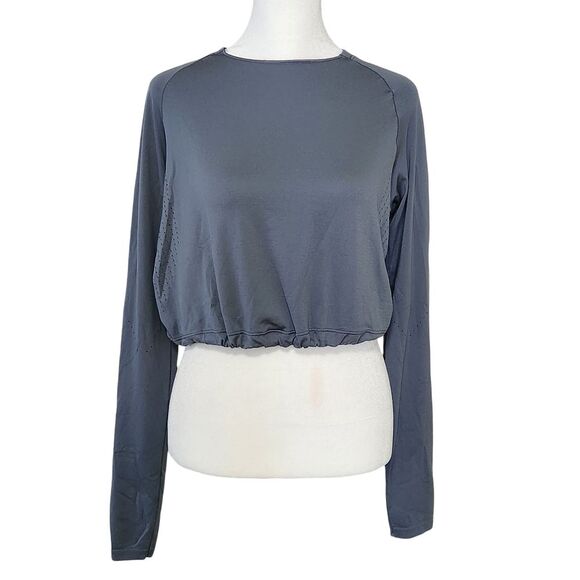 Gymshark Sweat Seamless Long Sleeve Crop Top Gray Drawstring Hem Women's Small - Picture 1 of 11